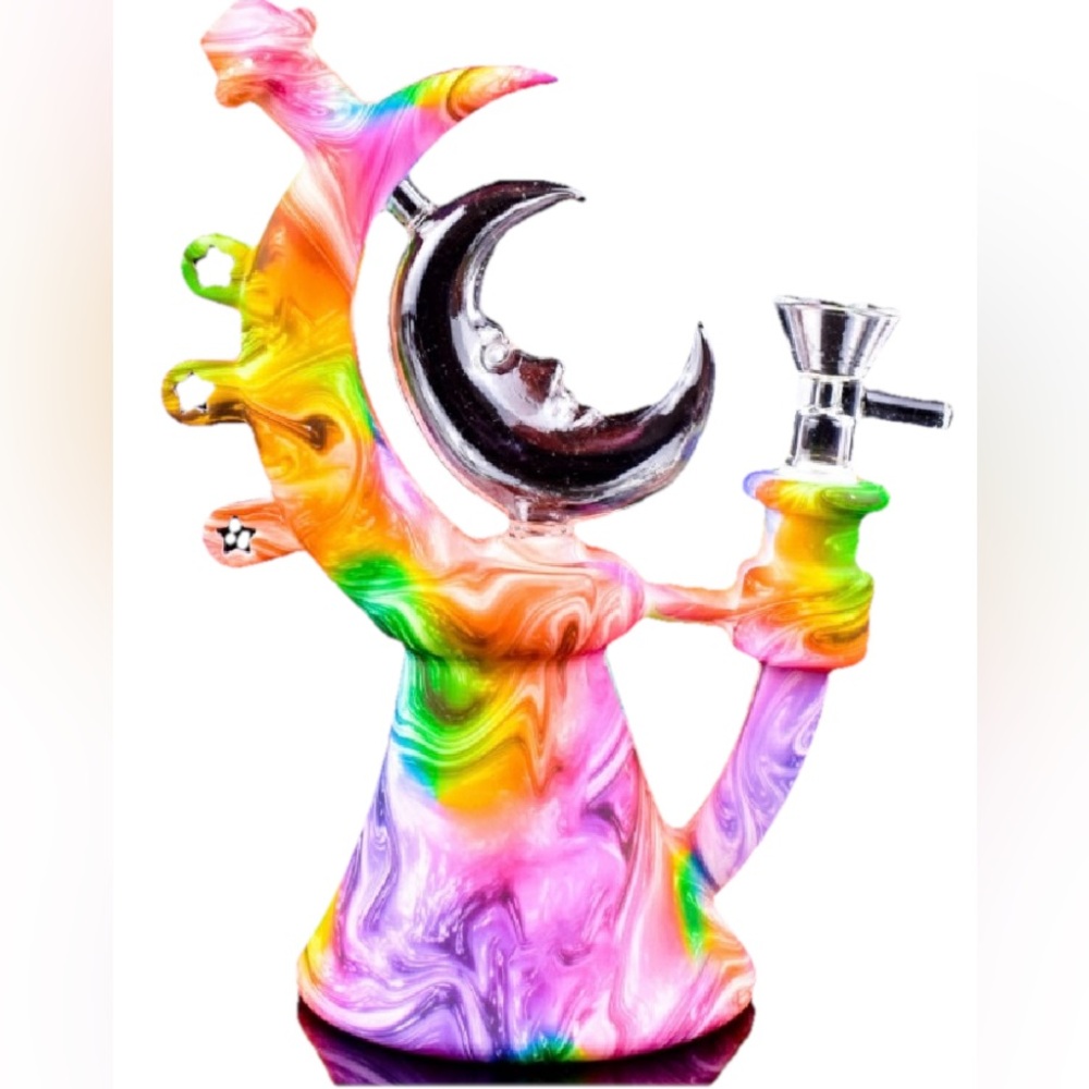 NEW!  7.4” NEBULA MOON CRESCENT SILICONE HYBRID GLASS VASE